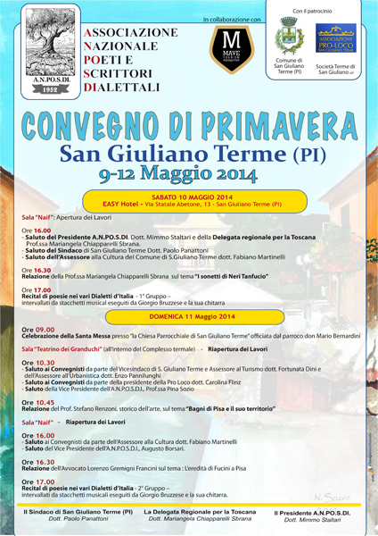 CONVEGNO DI PRIMAVERA - San Giuliano Terme (PI) - 9-12 Maggio 2014